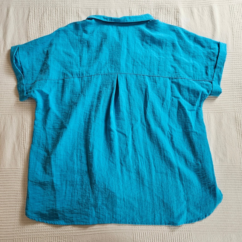 John Mark Turquoise Blue Button Front Blouse Shor… - image 2